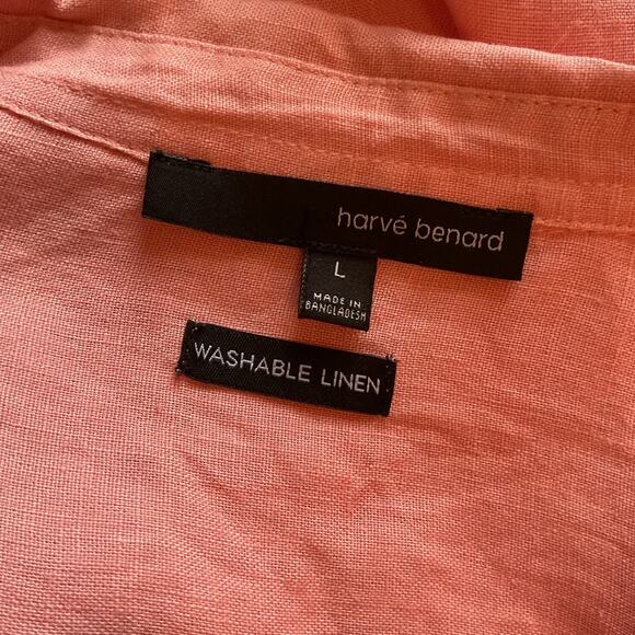 Harve Benard Peach Washable Linen Roll Tab Sleeve Button Down Tie Hem L - Picture 4 of 6